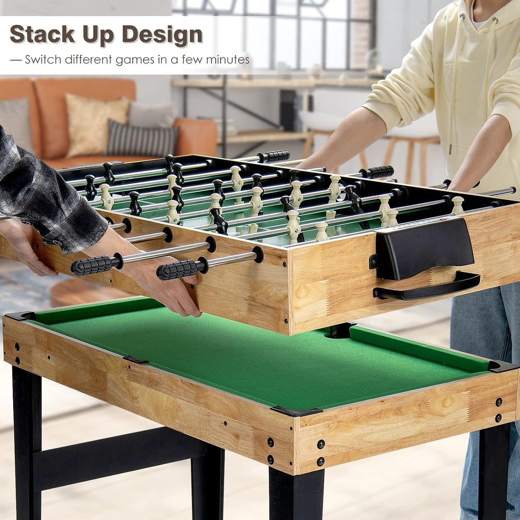 10-in-1 Multi Game Table, Combo Game Table Set w/Hockey, Foosball Pool Ping-Pong Chess Cards Checkers Bowling