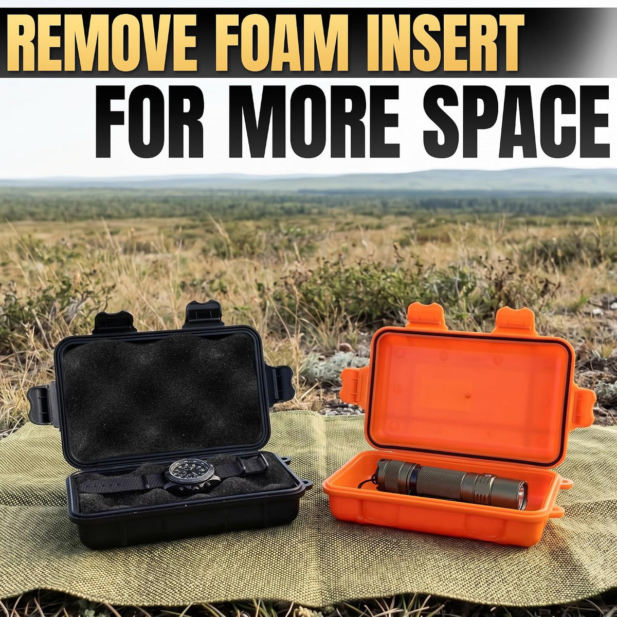 Small Waterproof Box, 2 Pcs, 4.92x2.95x1.53", Foam Insert (Black/Orange)