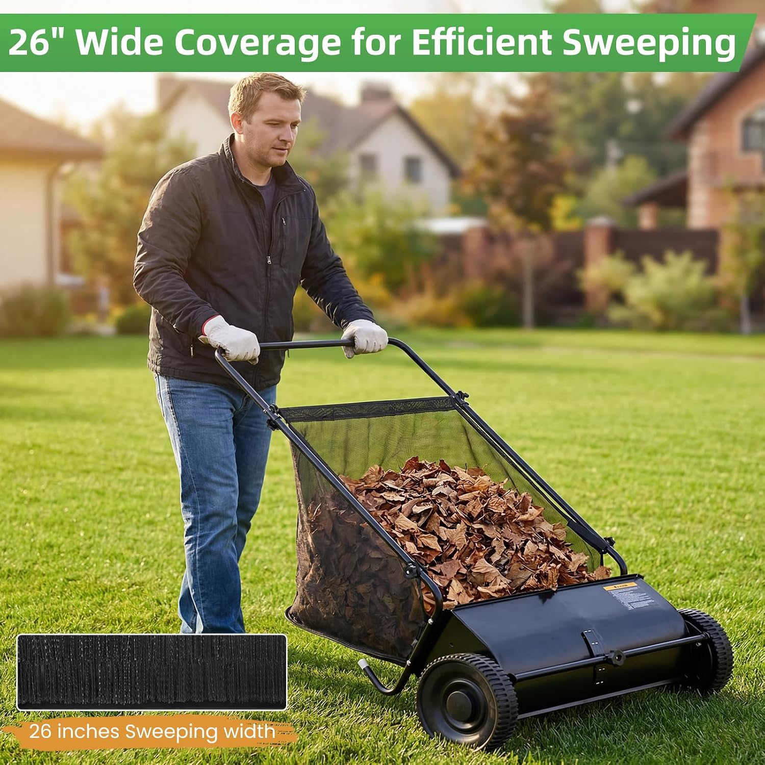 Push Lawn Sweeper, 26-Inch Width, 7 Cu.Ft. Leaf & Grass Collector