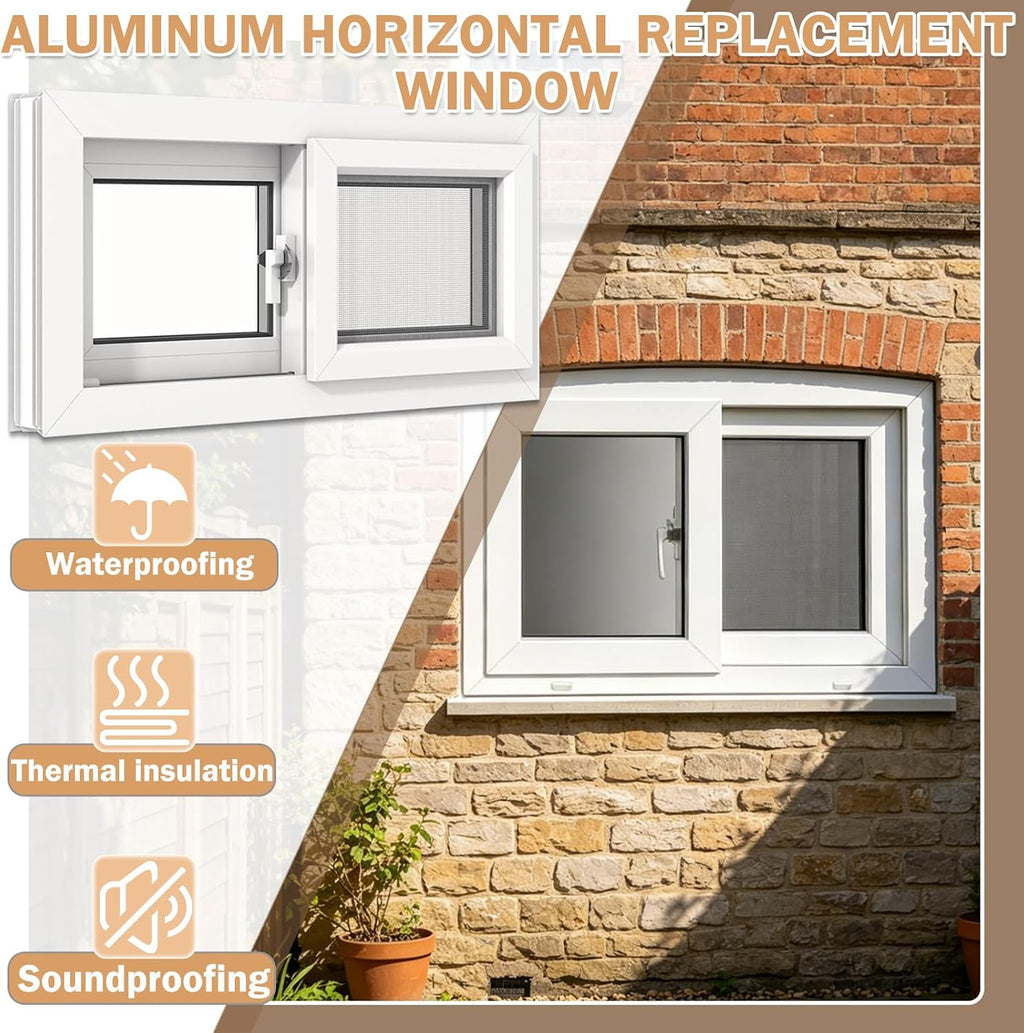 Aluminum Basement Mobile Home Window, Shed Window with Screen, Flush Mount Basement Window, Horizontal Sliding Window