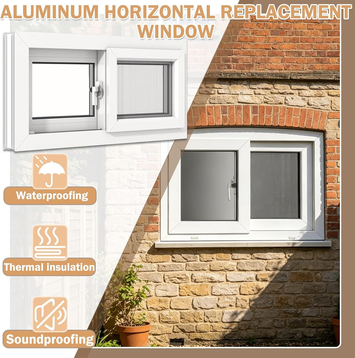 Aluminum Basement Mobile Home Window, Shed Window with Screen, Flush Mount Basement Window, Horizontal Sliding Window