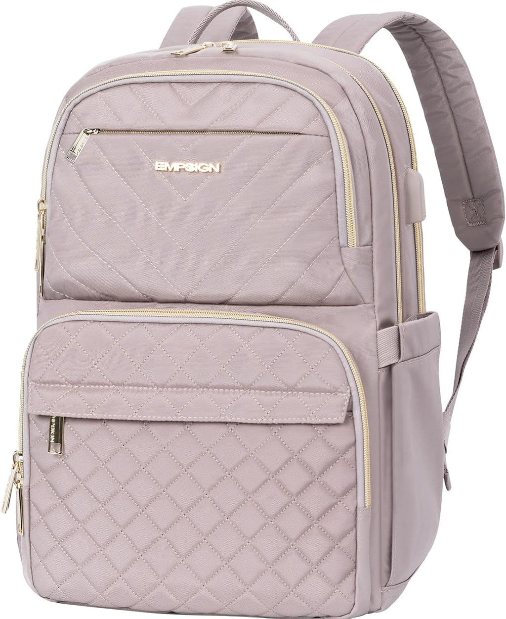 Laptop Backpack Purse for Women and Men with USB Charging Port, 15.6 Inch Travel Water Resistant Quilted Backpack
