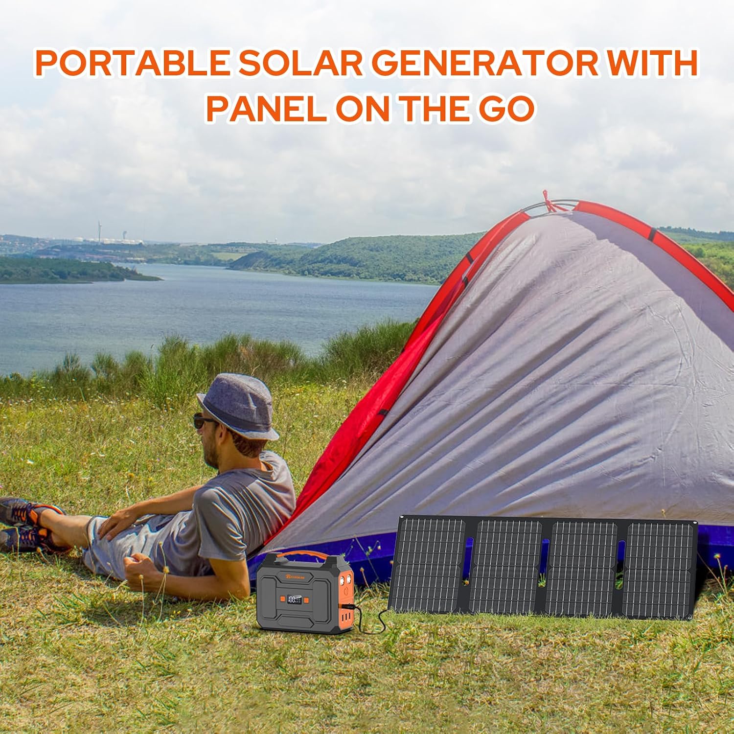 Portable Power Station with Foldable 40W Solar Panel, 100W Solar Powered Generator with Panels, AC Outlet Camping