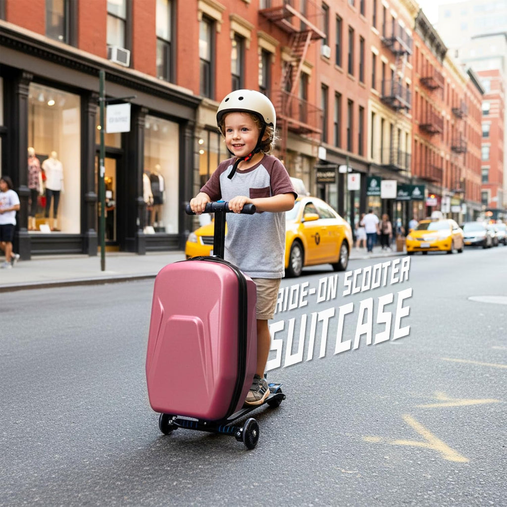 Scooter Suitcase for Kids Ages 8-12& Adult Foldable 2 in 1 Ride on Carry on Travel Hardshell Trolley Scooter Luggage