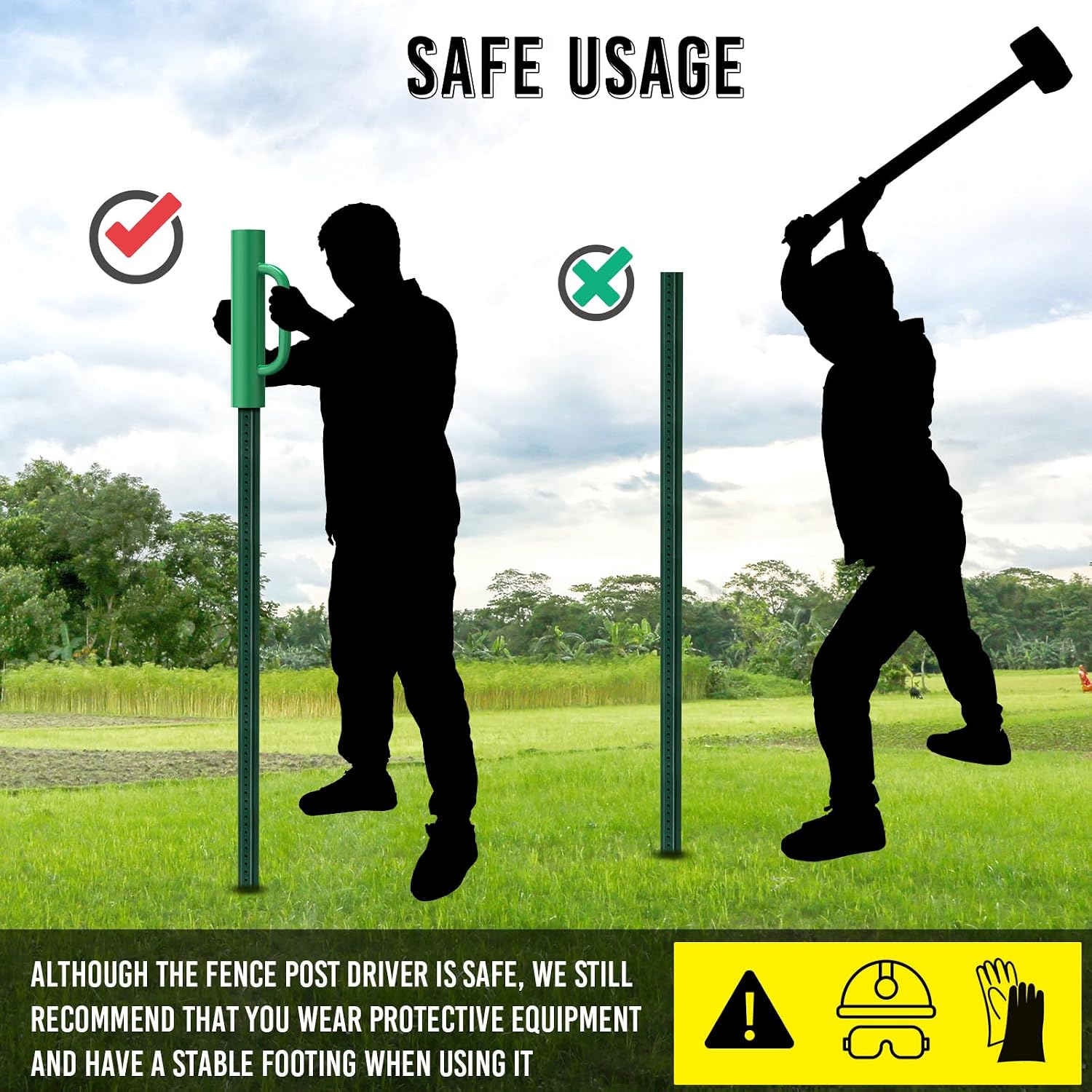 T Post Driver -12LB Fence Post Driver Heavy Duty Hand Post Pounder with Handle Black Steel Rammer for U Fence Post