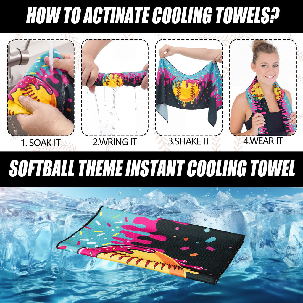 12 Counts Black Softball Ice Cream Drip Cooling Towels 40"x12"