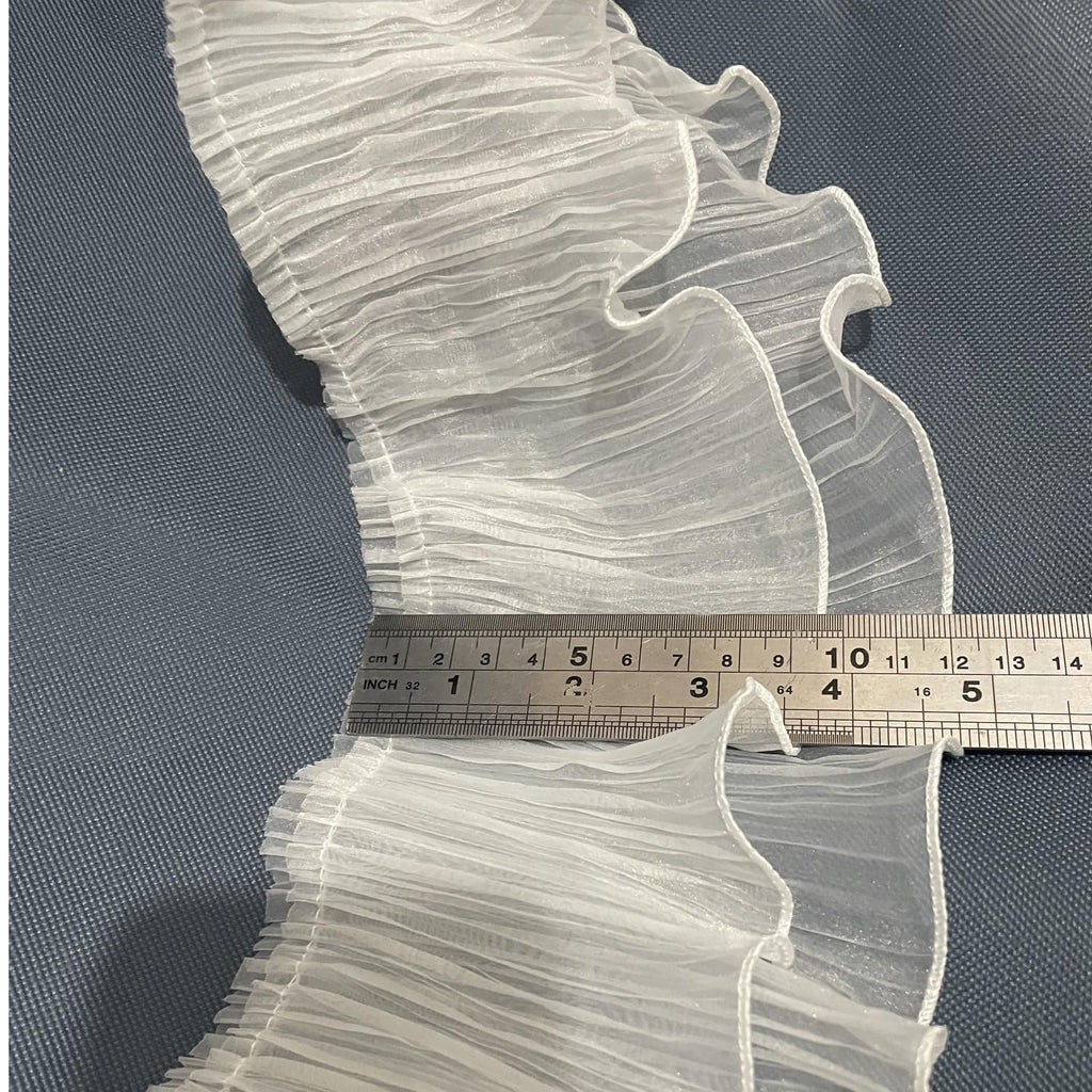 3 Yards Two Layer Ruffle Pleated Chiffon Trim Tulle Craft Sewing,White