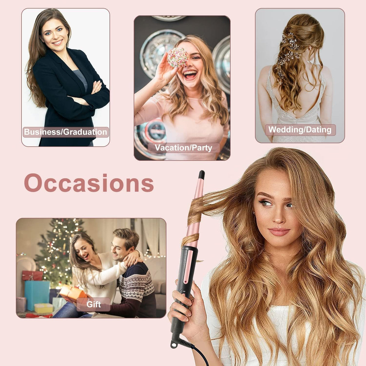 Hair Curling Iron Wand 0.5-1",210℃ for Classic Curls&Natural Waves | Professional Ceramic Hair Curler with