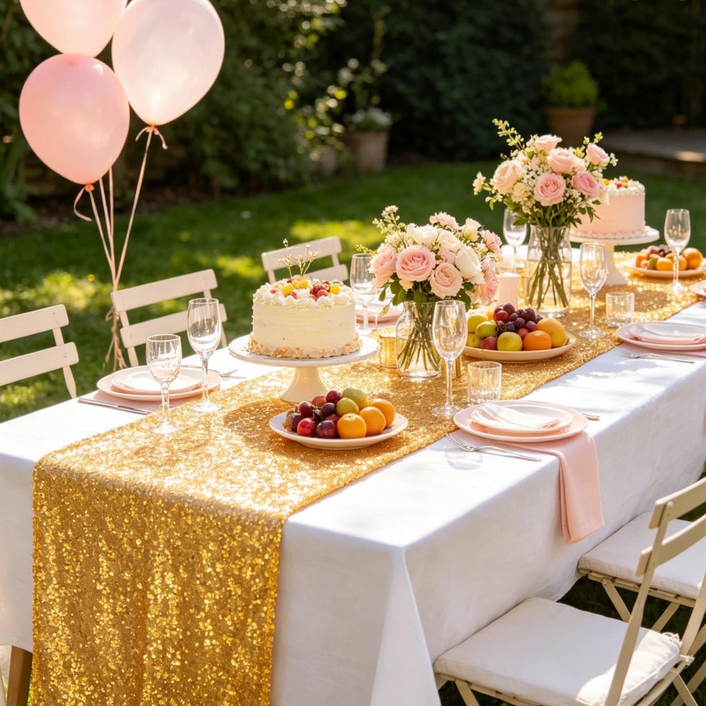 Gold Sequin Table Runner 12x108 Inch Fall Wedding Party Home Tablecloth