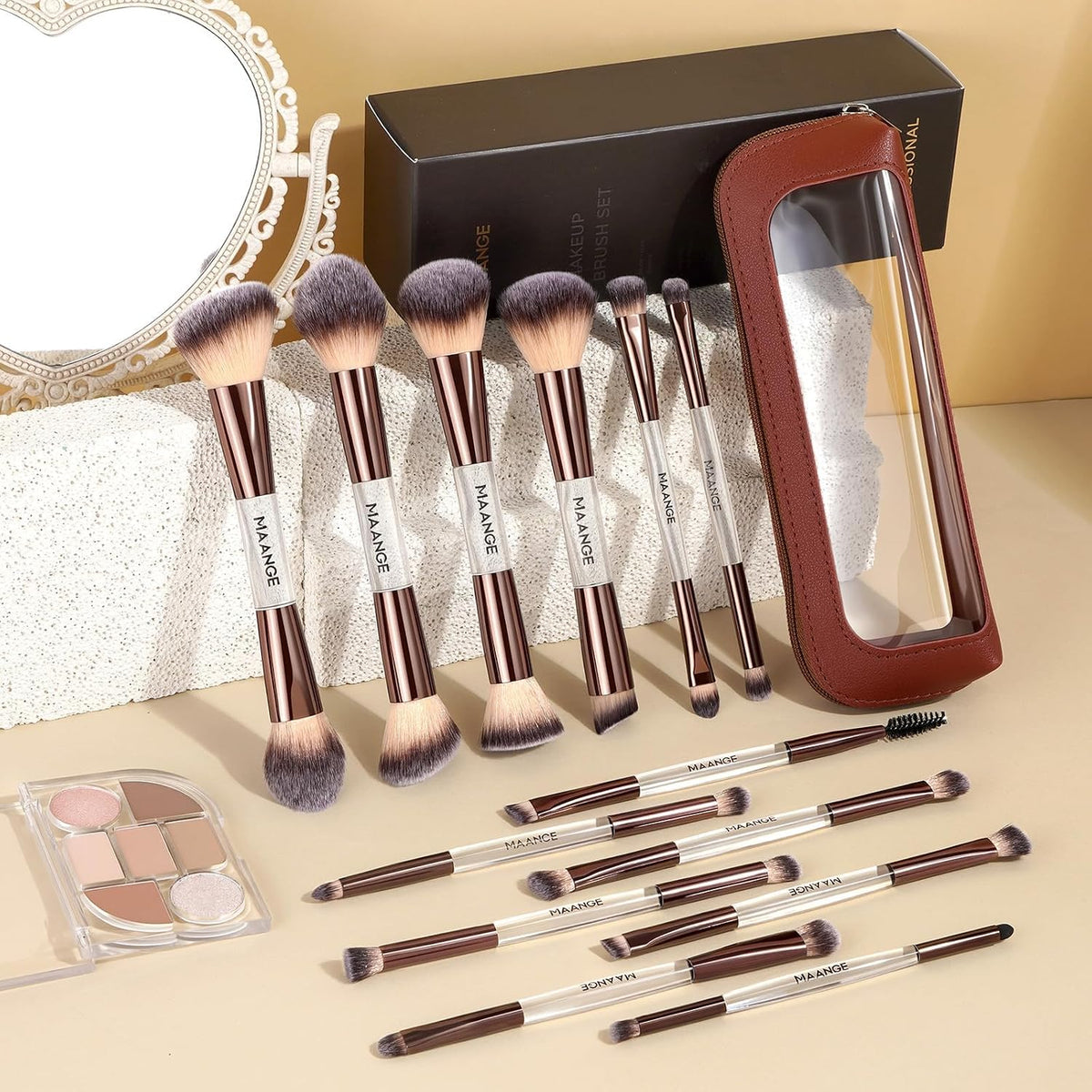 13 Pcs Foundation Makeup Brush Set With Bag, Make up Brushes, Double-End Multi Functional Makeup Brushes