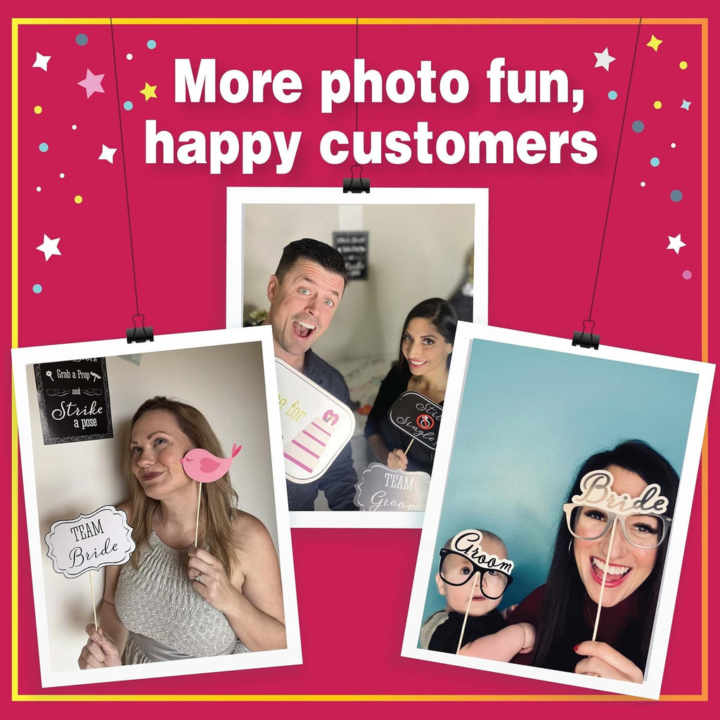 Wedding Photo Booth Props with 8 x 10-Inch Sign, 45 Adhesive Pads, 35 Wooden Sticks - Signs for Wedding Backdrop and