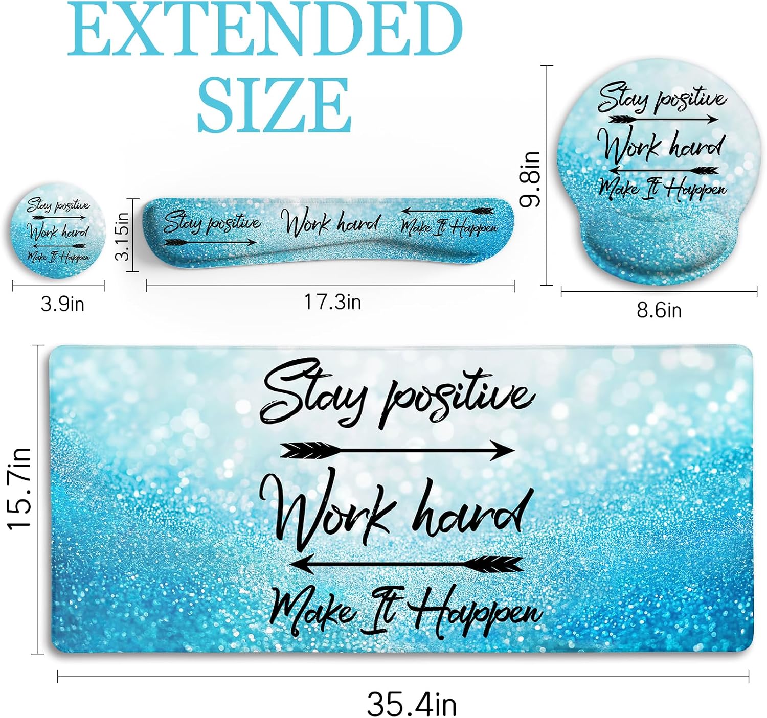 Desk Mat Pad Set, Large Mouse Pad with Wrist Rest, Stay Positive | Ergonomic Mouse Pad, Gaming Computer Keyboard Mat