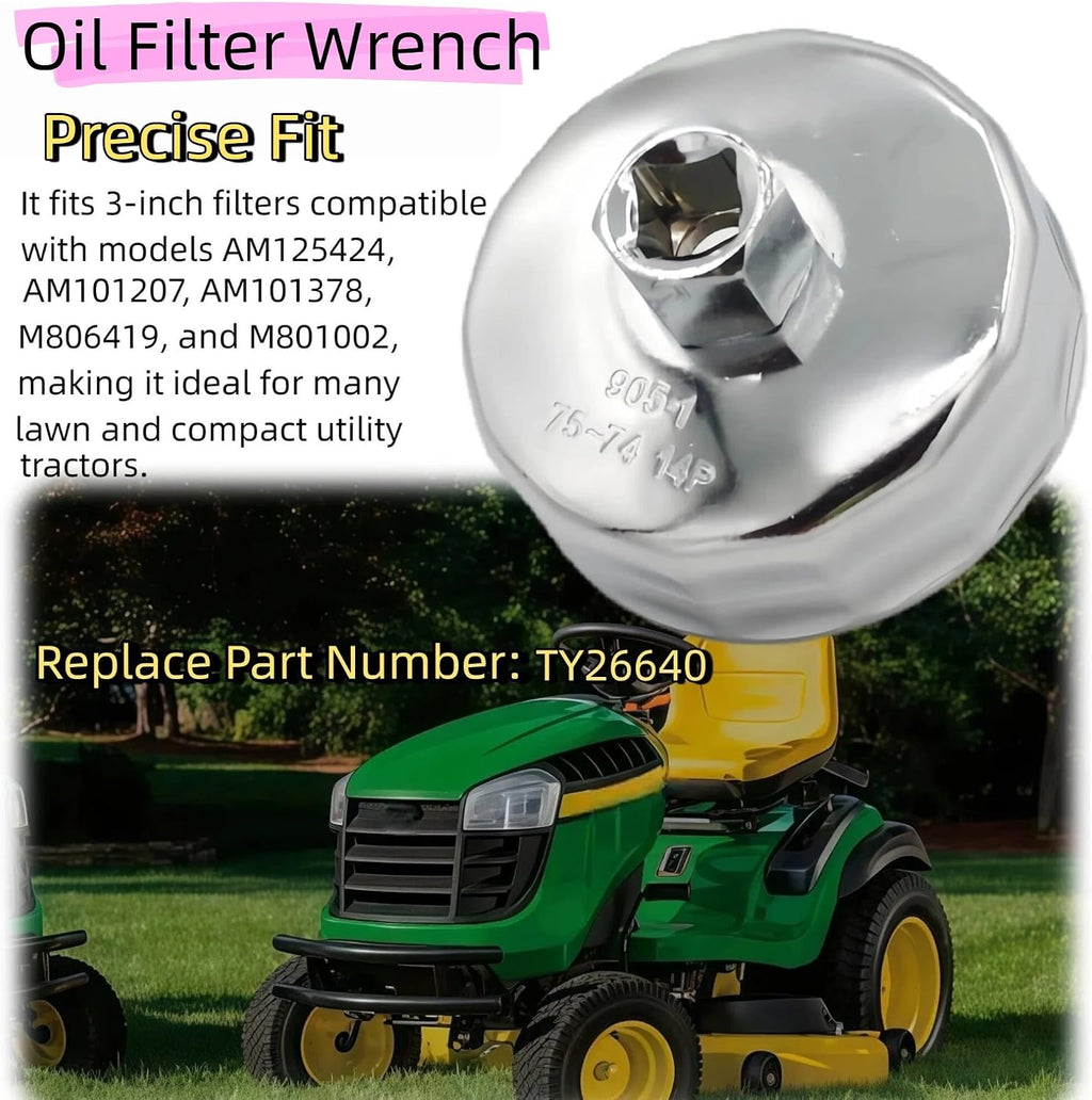TY26640 Oil Filter Wrench, 3-Inch Cap Style for Lawn Tractors Compatible with AM125424 AM101207