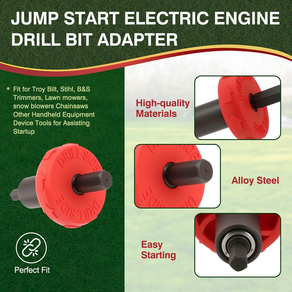 Electric Engine Drill Bit Adapter, Jump Starter Tool Replacement for Craftsman Speed Start Bit, Fits for Troy Bilt Craftsman Quick Start String Trimmers, No Manual Pull to Start