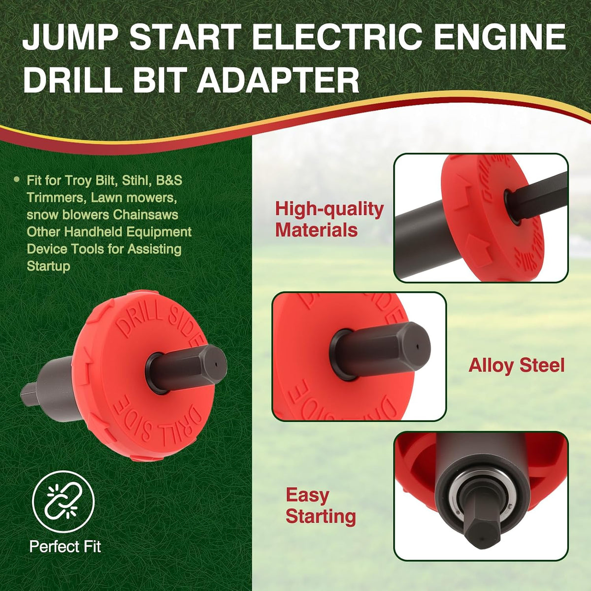 Electric Engine Drill Bit Adapter, Jump Starter Tool Replacement for Craftsman Speed Start Bit, Fits for Troy Bilt Craftsman Quick Start String Trimmers, No Manual Pull to Start