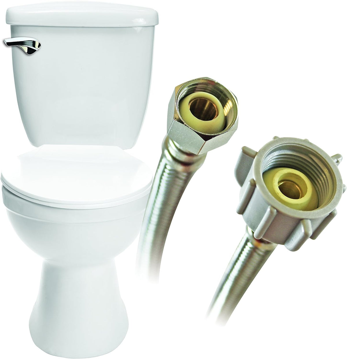 B3T09 Toilet Connector, Braided Stainless Steel - 1/2 Female Compression Thread x 7/8 Ballcock Thread, 9-Inch Length