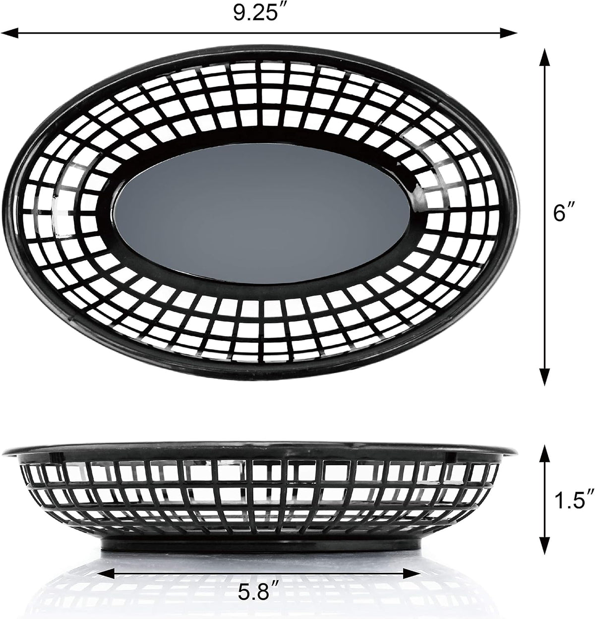 Fast Food Baskets, 9 1/4 x 6 Inch Oval, Black