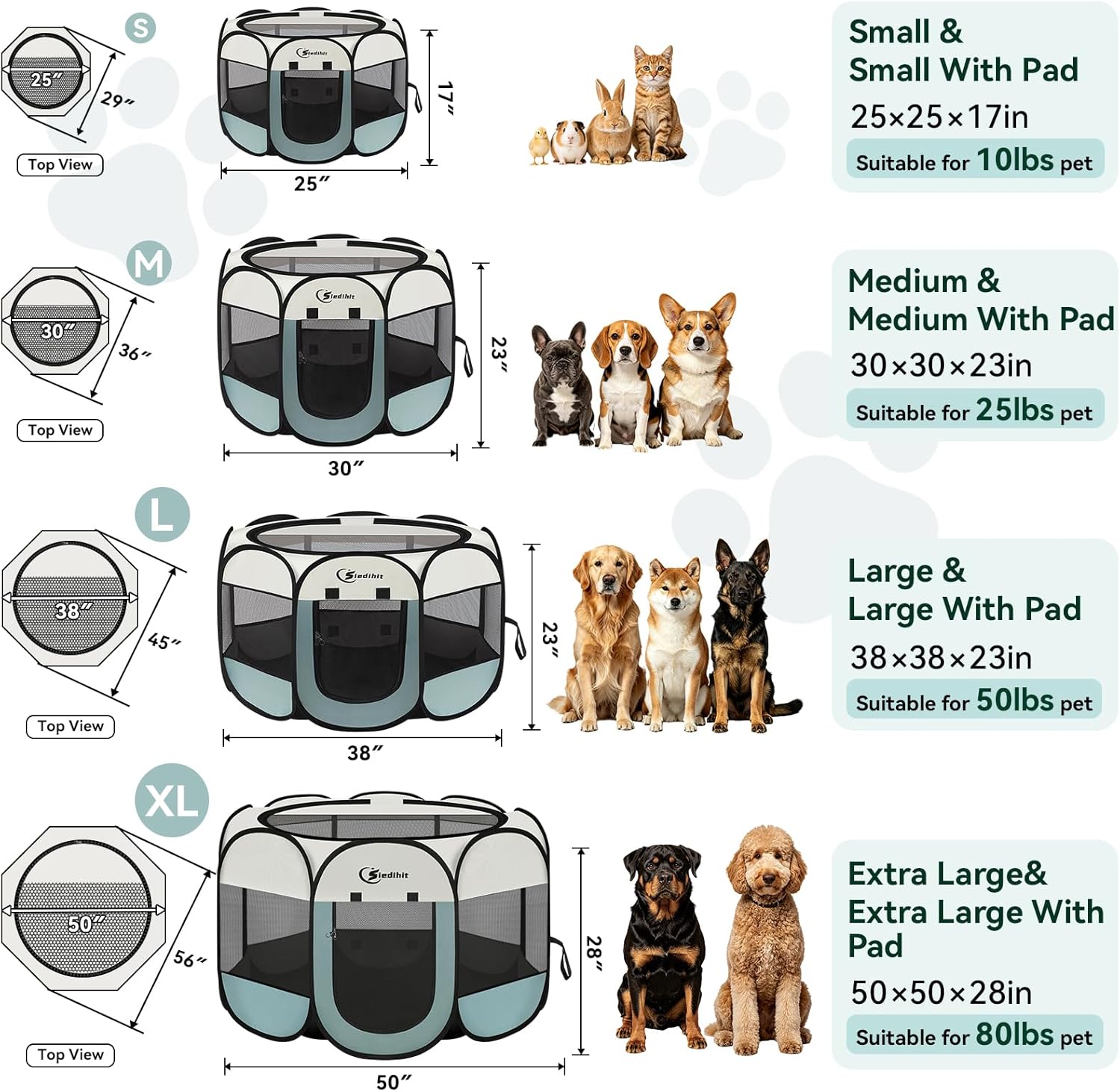 Dog Cat Playpen, Puppy Pet Playpen Indoor for Small Dog Crate Tent Cage Outdoor, Portable Pop Up Dogs Enclosure