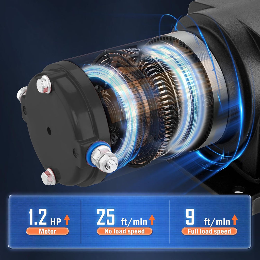 12V 2000-lb. ATV/UTV Electric Winch, Off-Road Synthetic Rope Winch for Trailer Boat RV Towing Winches, ATV/UTV Winch