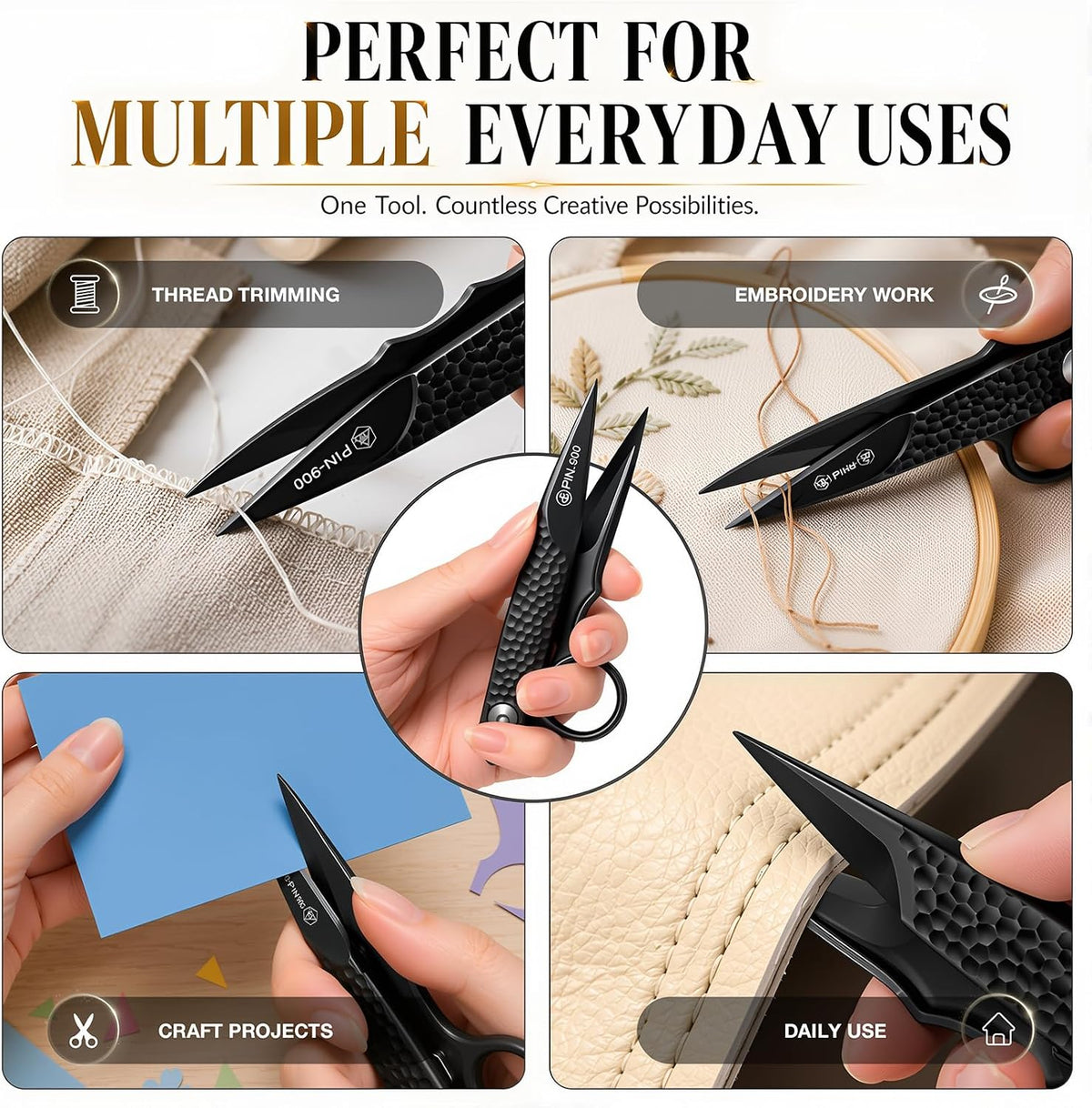Premium Sewing Scissors, Sharp Precision Thread Snips with Stainless Steel Blades, Upgrade Small Craft Scissors with