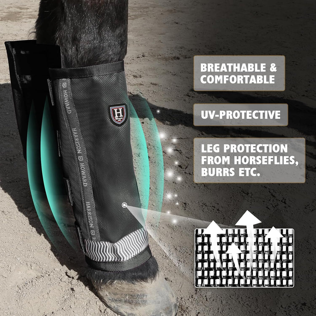 Loose-Fitting Horse Fly Boots UV-Protective, Durable Fine Mesh Leggins with Reflective Strips (Set of 4)