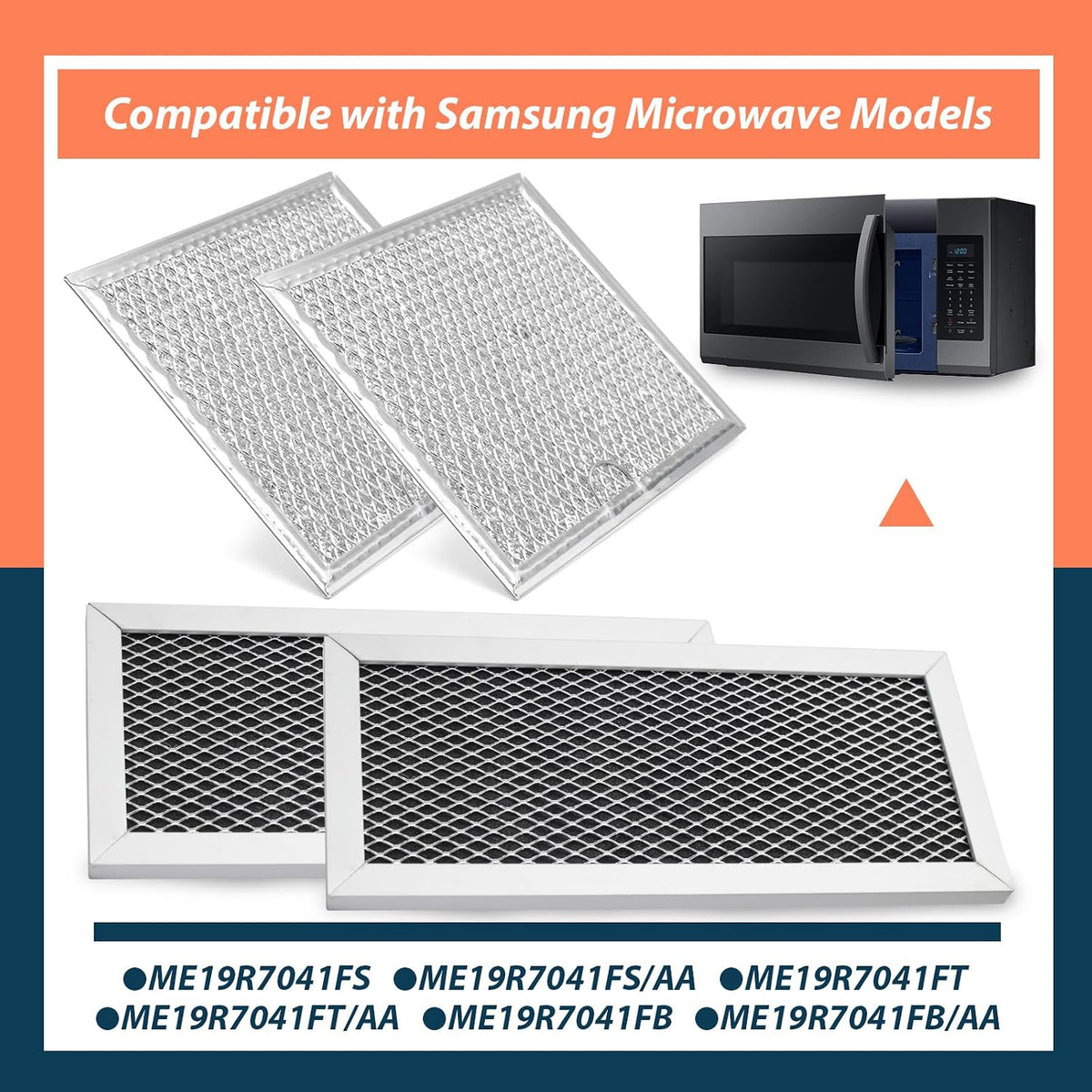 Microwave Oven Charcoal and Grease Filter Kit Replacement for Samsung Model ME19R7041FS/AA ME19R7041FT/AA ME19R7041FB ME19R7041FB/AA ME19R7041FS 4 Pack