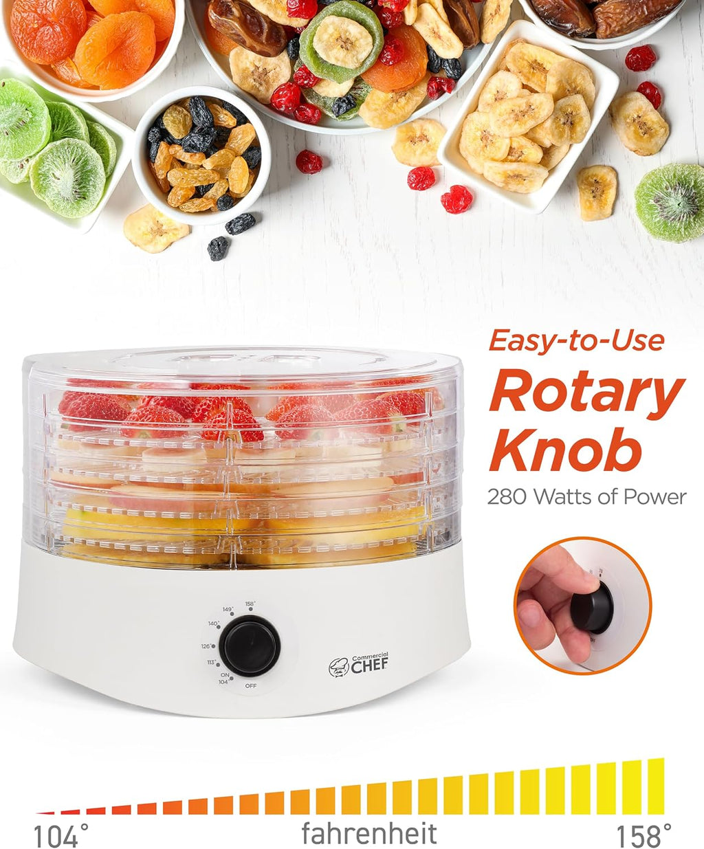 Food Dehydrator, Five 9.25” BPA-Free Trays, CCD100W6, White