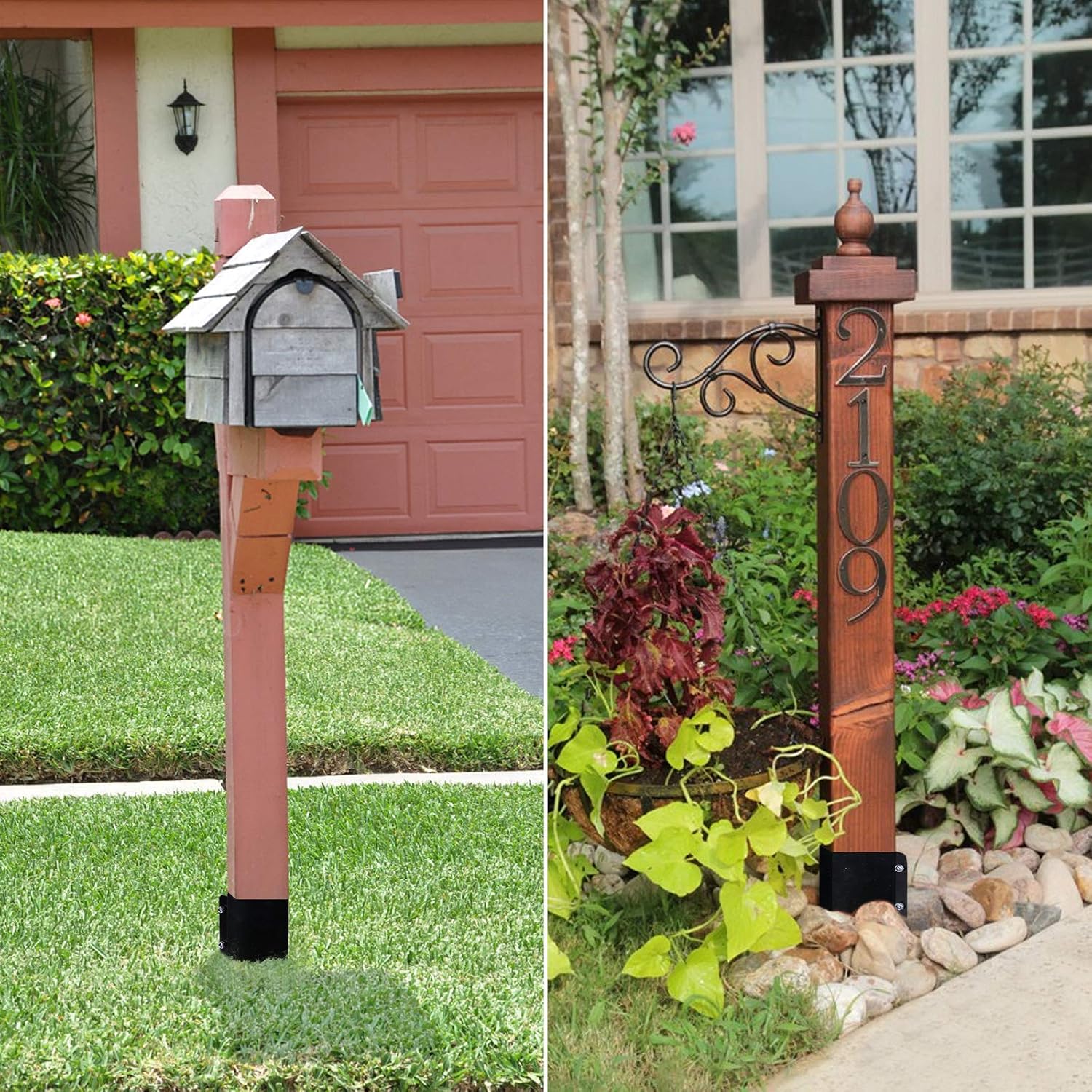 6 Pcs Fence Post Anchor Ground Spike 4x4 Metal Post Stake 24 Inch for Mailbox Deck Railing Black