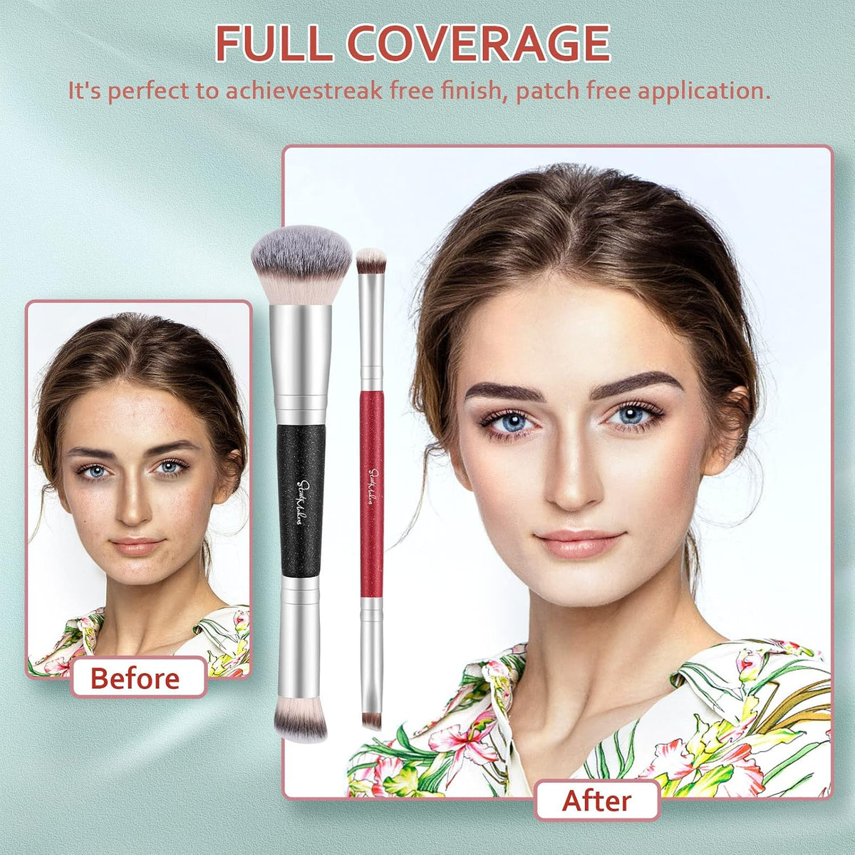 Makeup Brushes Dual-ended Foundation Brush - START MAKERS 2-in-1 Concealer Brush Face Eyebrow Eyeshadow Brush for