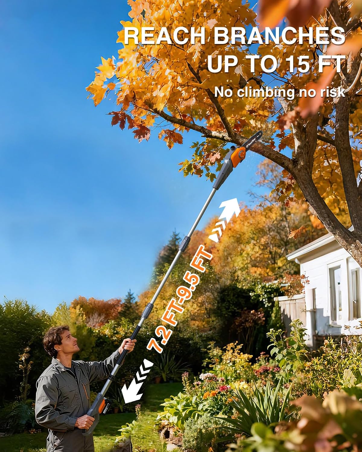 8-Inch Cordless Pole Saw, Electric Pole Saws for Tree Trimming, 2×4000mAh Batteries, 600W Powerful Motor, Max Reach