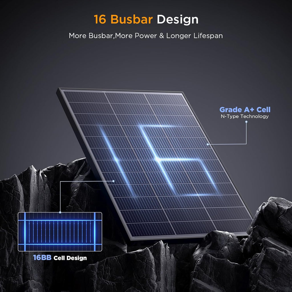 N-Type 16BB 200 Watt Solar Panel, 2×100W Solar Panels | 25% High Efficiency Monocrystalline PV Module,Compact