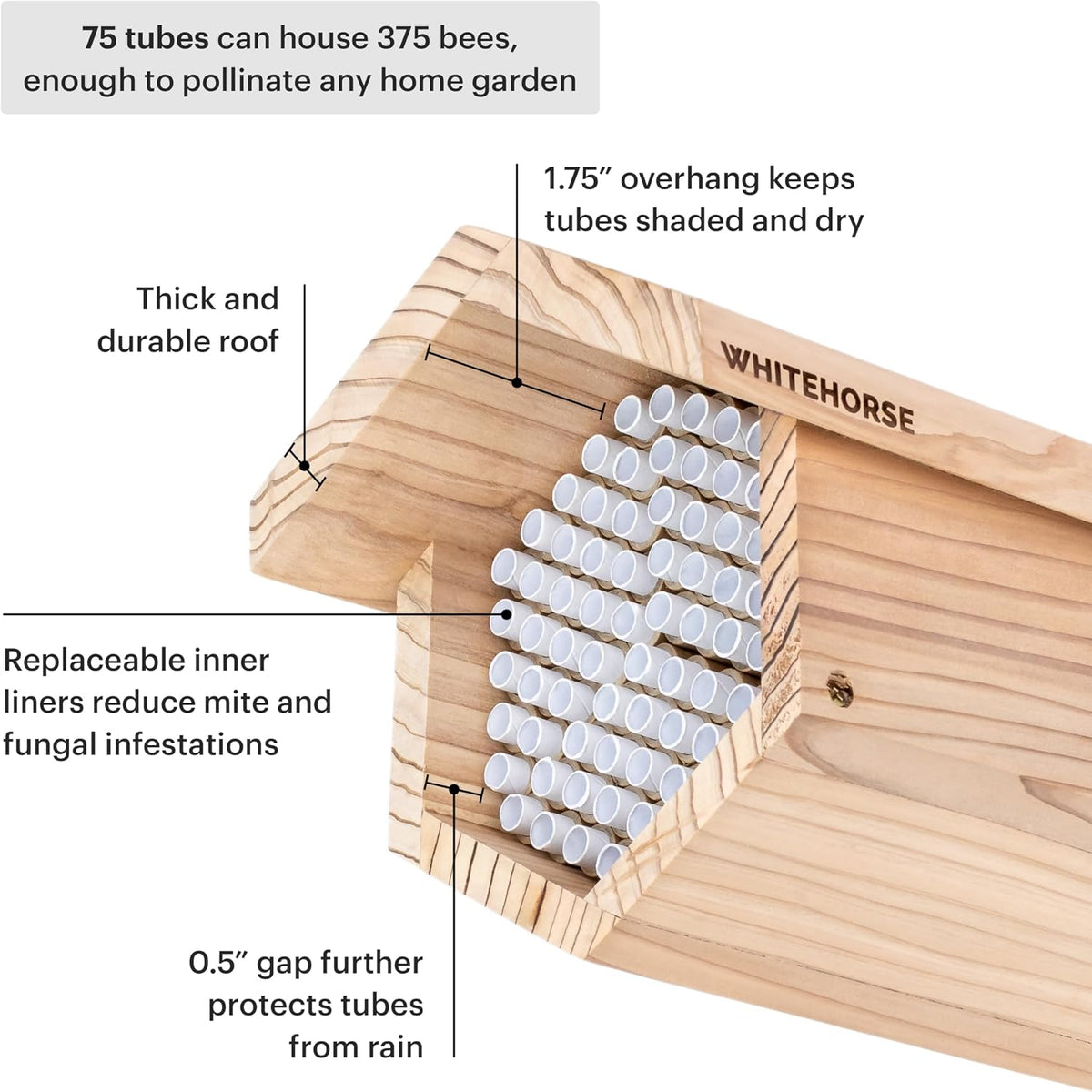 Premium Cedar Bee House - 6” Long Replaceable Tubes - Perfect for Mason Beekeeping - an Insect Hotel Built to Last