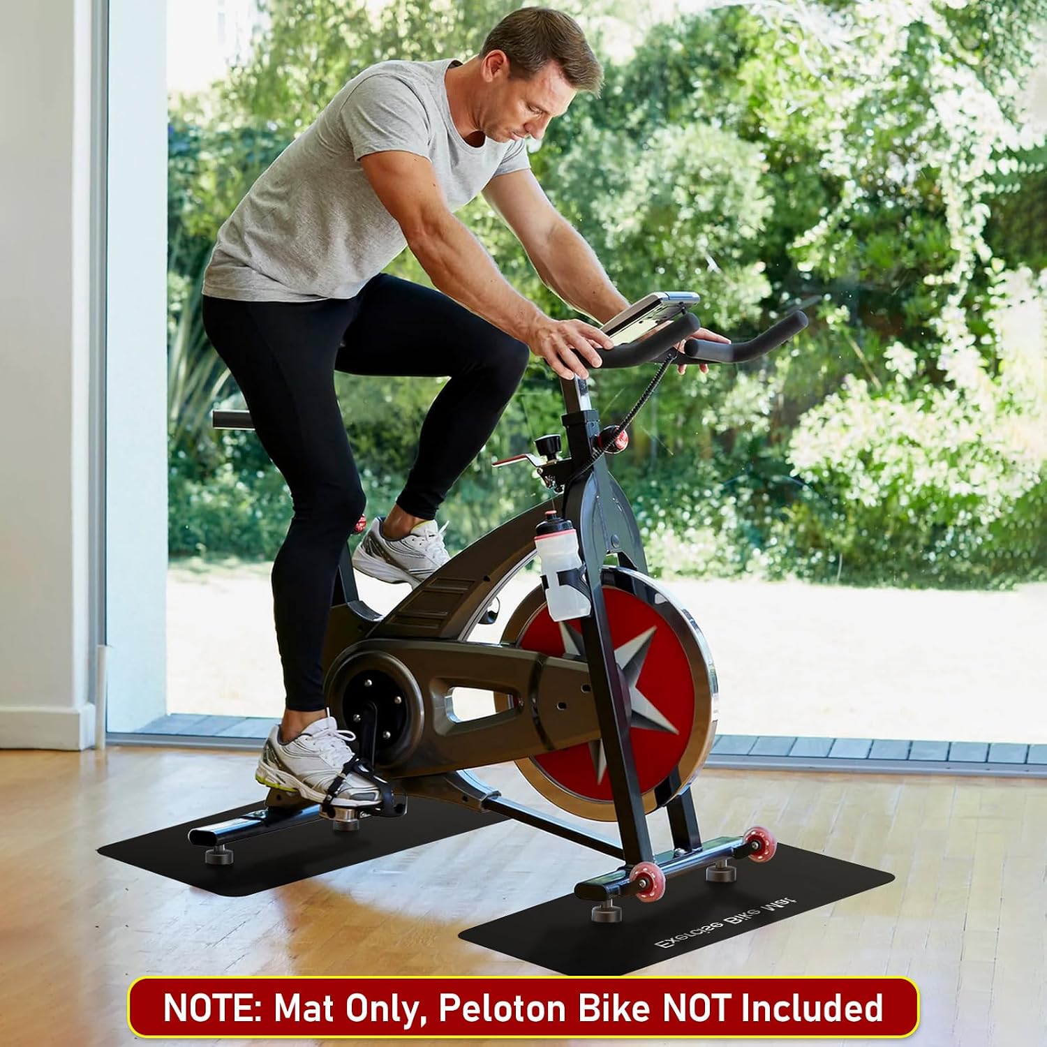 Non-Slip Mat Compatible with Peloton Bike, Concept 2 Rowing Machine | 2PCS Exercise Bike Mat, Protects for Hardwood