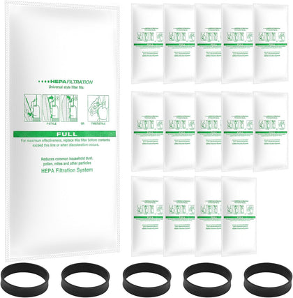 15 + 5 Pack 204814 Vacuum Bags For Sentria Vacuum Avalir,15 Bags + 5 Belts | Vacuum Bags and Belts 301291 For Sentria