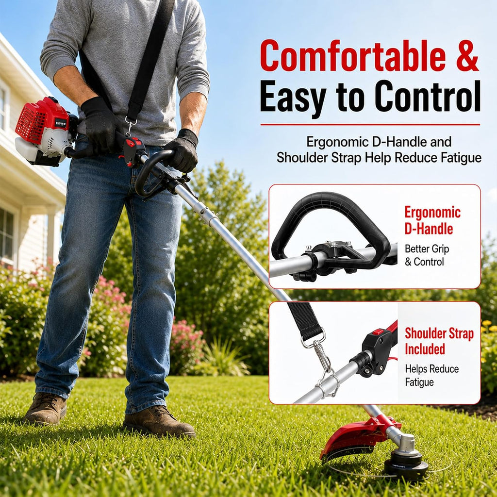 3-in-1 Gas String Trimmer, Edger & Brush Cutter | 26cc 2-Cycle Engine, 16" Cutting Path, 10" Metal Blade, Shoulder