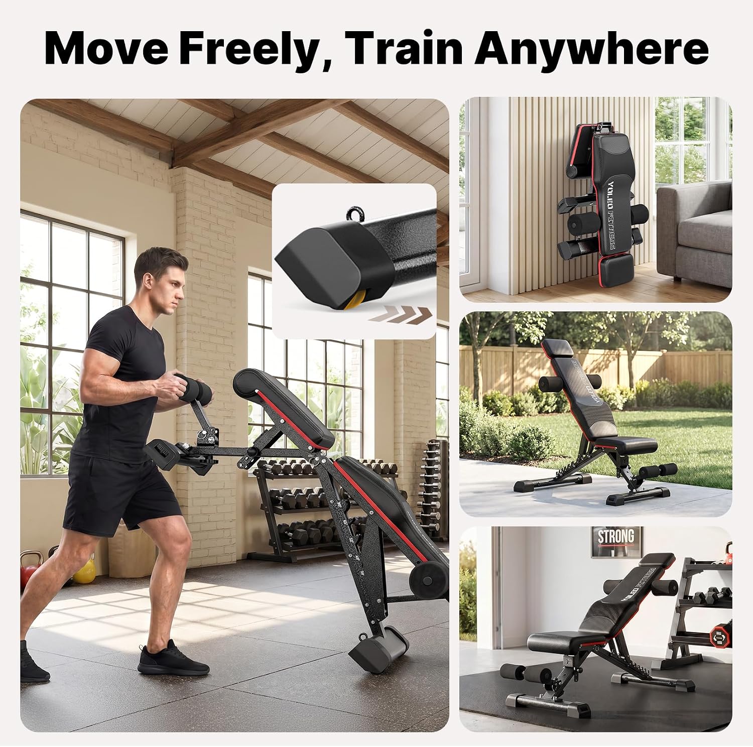 Adjustable Weight Bench with Bench Press Stand, Foldable Workout Bench with Extended Head/Elbow Pad(for Users up to 7')