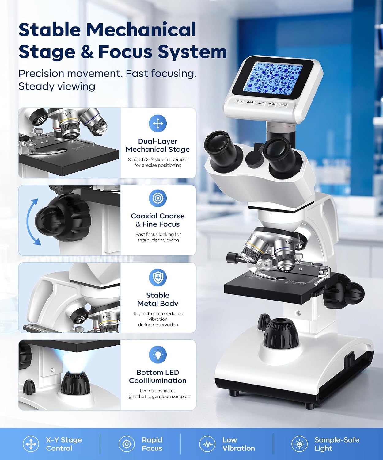 40x-2000x Biological Compound Trinocular Microscope | 5MP camera for digital capture, Professional grade optics