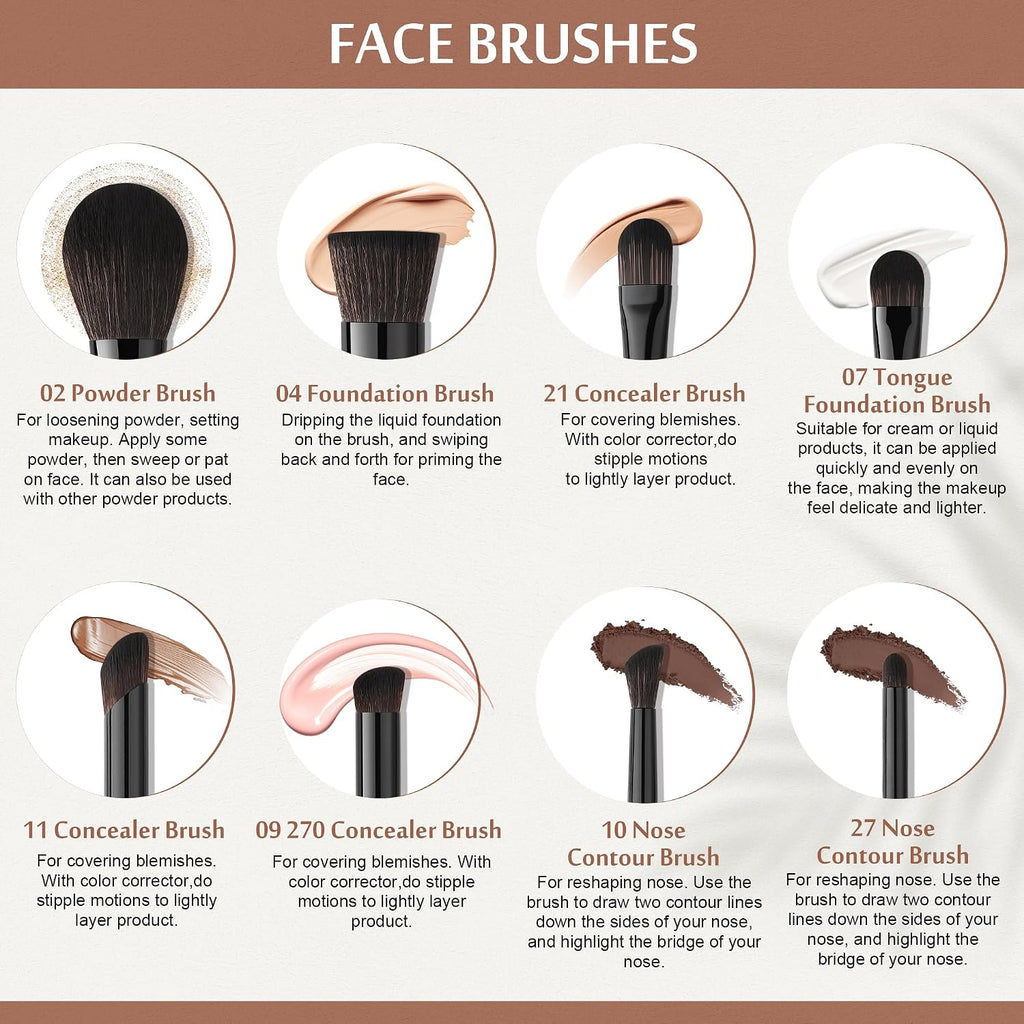 Makeup Brushes Set Professional 30Pcs Obsidian Makeup Brushes Premium Synthetic Powder Kabuki Foundation Contour