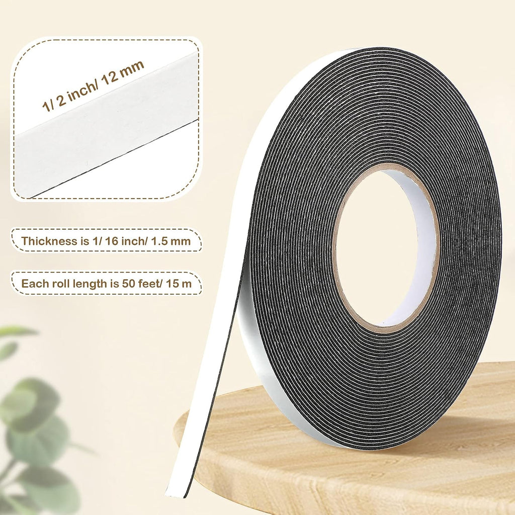 2 Rolls Double Sided Foam Tape for Mounting,1/2 Inch by 50 Feet,Black