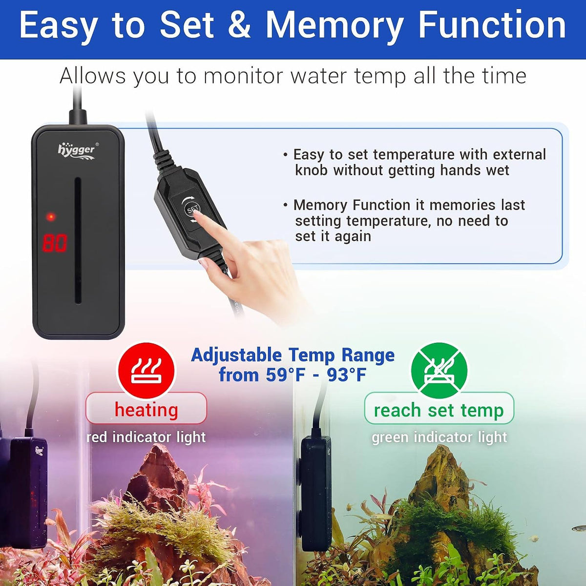 Small Submersible Aquarium Heater 25W Mini Betta Fish Tank Heater with LED Display Adjustable Temperature for 2-5