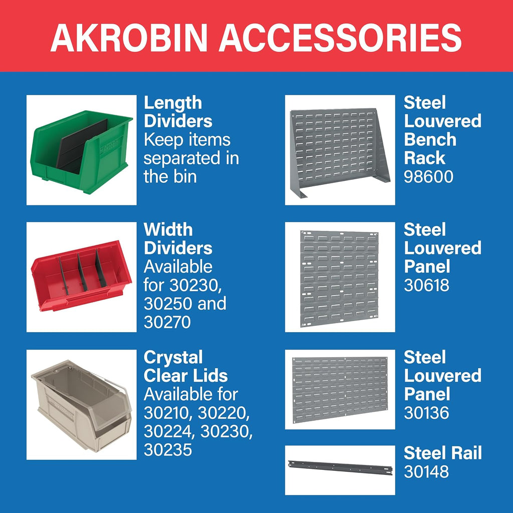30210 AkroBins Plastic Storage Bins, 5"x4"x3", Clear, 6-Pack | Space-Saving Stackable Bins for Garage, Pantry, Craft