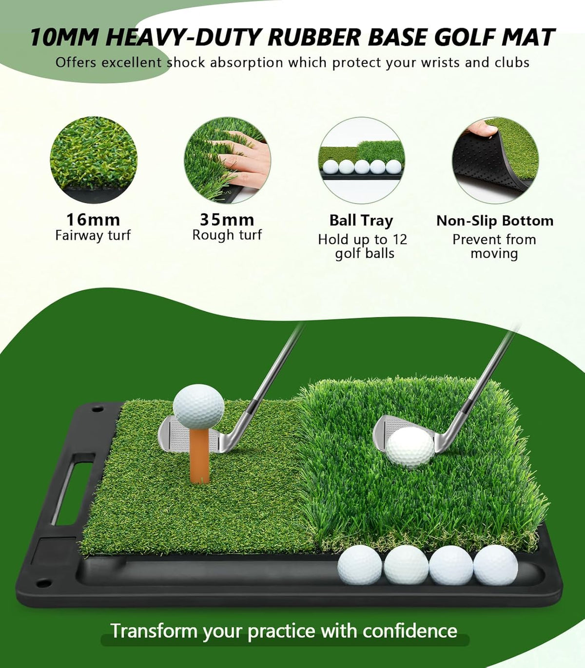 Golf Net: 10 x 7FT Practice Net with Mat for Chipping, Swing, Driving Practice, Nets for Backyard, Indoor & Outdoor