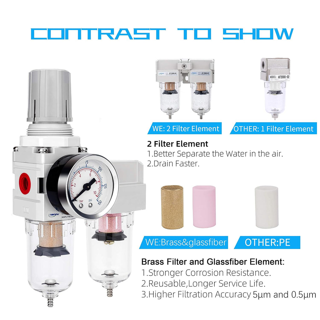 NANPU 1/4" NPT Air Dryer System - 5 Micron Particulate Filter, 0.5 Micron Coalescing Filter
