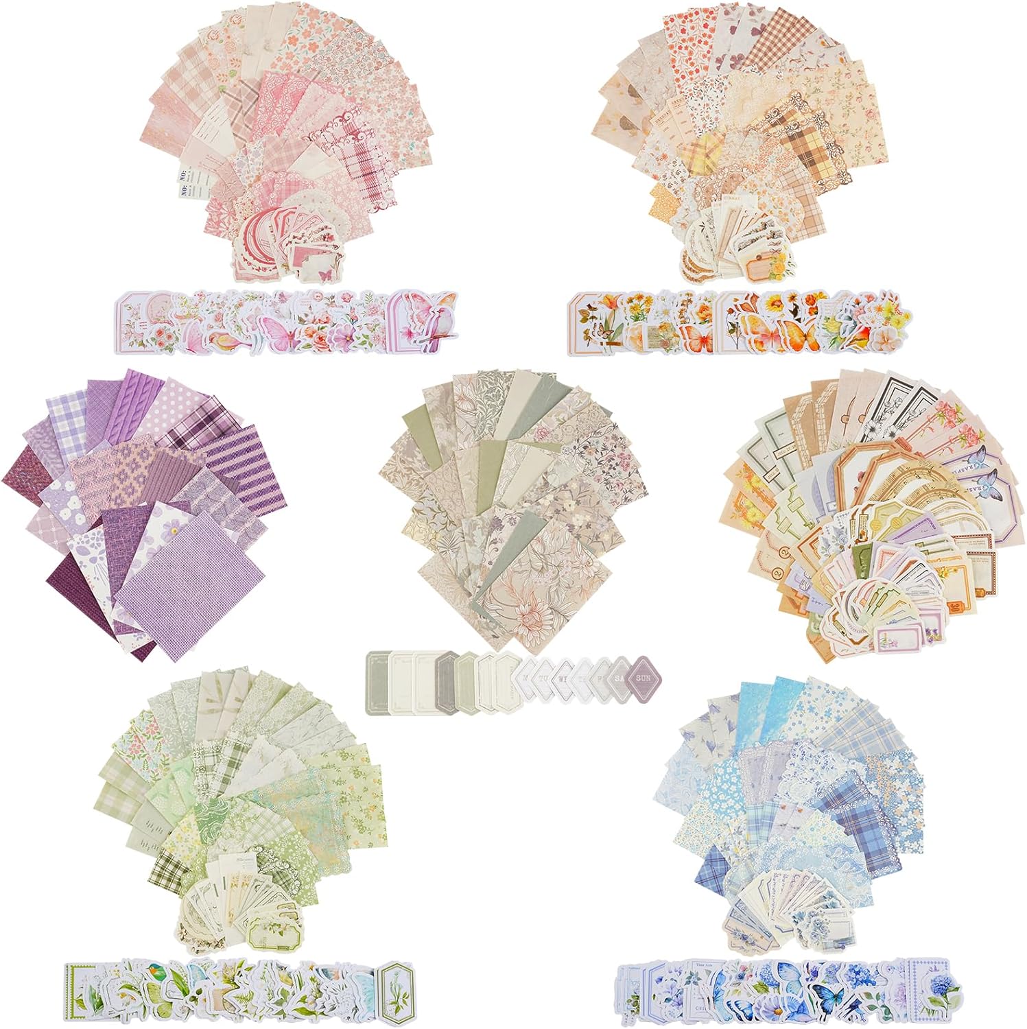 560 Sheets Floral Scrapbook Paper with Stickers Assorted Set, 7 Colors Scrapbooking Paper Vintage Scrapbook Supplies
