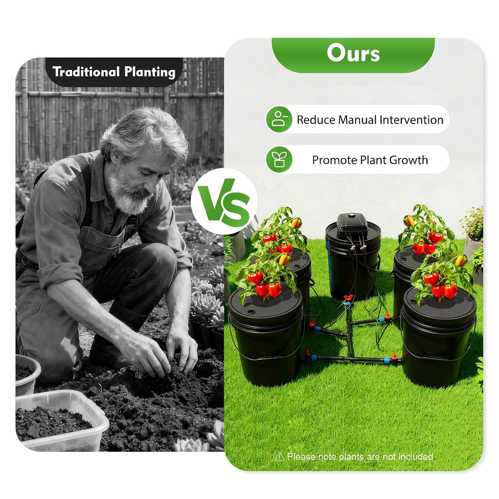 DWC Hydroponic System 5 Gal 5 Buckets - Recirculating Deep Water Culture Kit with12W Air Pump, 4×4L/min Air Stone, 6m