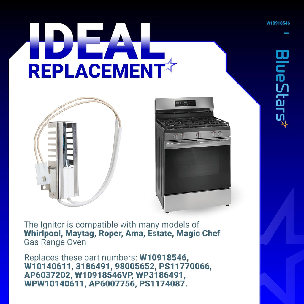 [2026 Upgrade] BlueStars W10918546 Gas Range Oven Igniter for Whirlpool