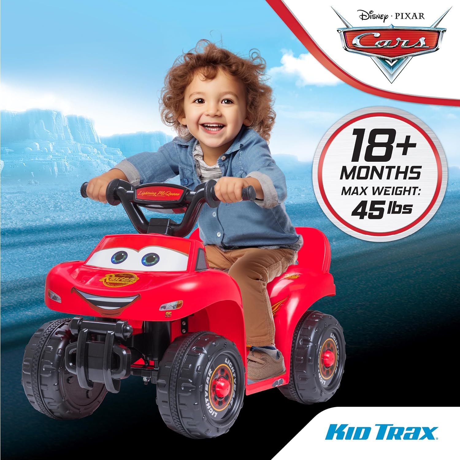 Toddler Disney Cars Quad Ride On Toy, Kids 1.5-3 Years Old, 6 Volt Battery and Charger Included, Max Weight 45 lbs