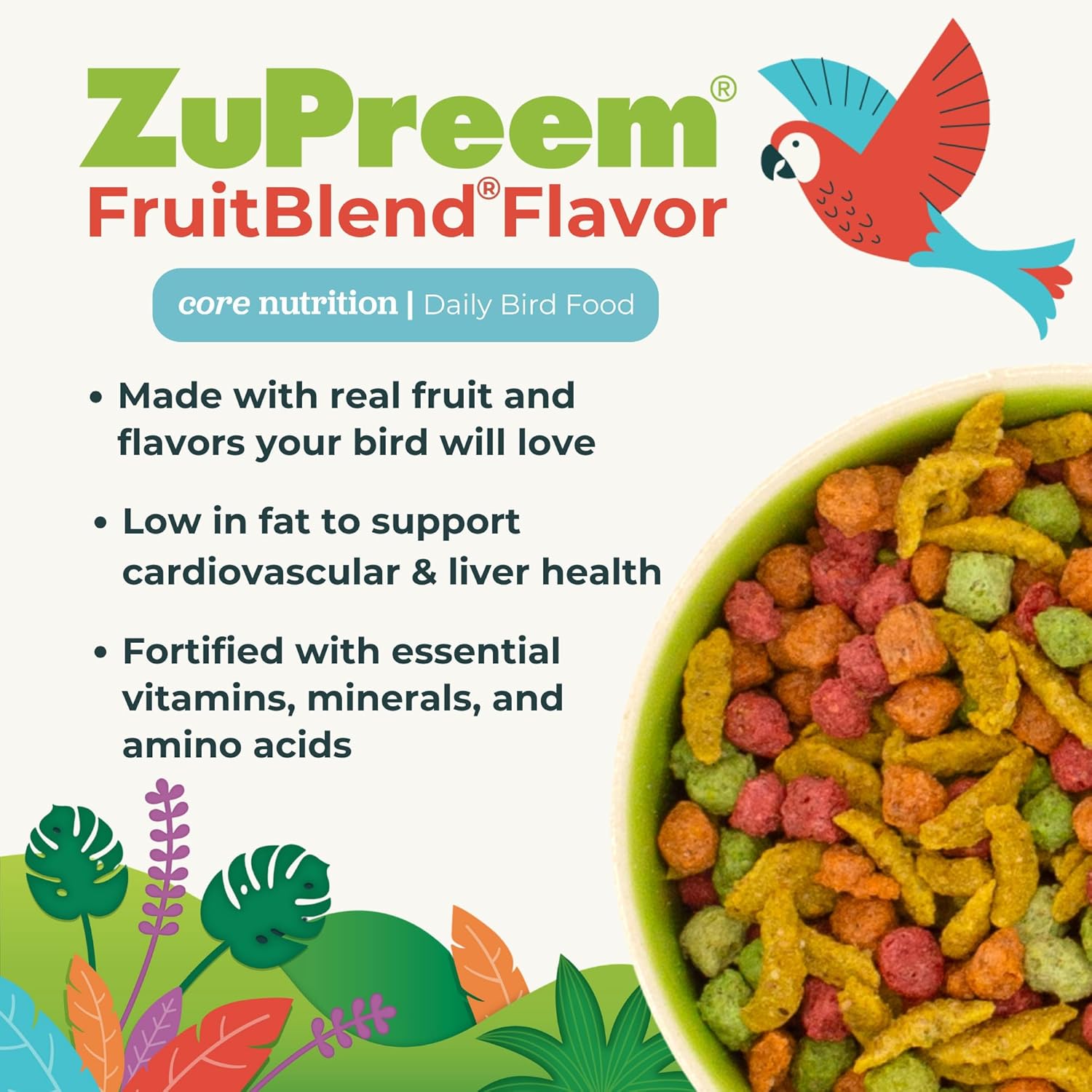 FruitBlend Cockatiel & Conure Food, Uniform Bird Food, M, 2 lb | Bird Food Pellets, Real Fruit, Blend, Cockatiel