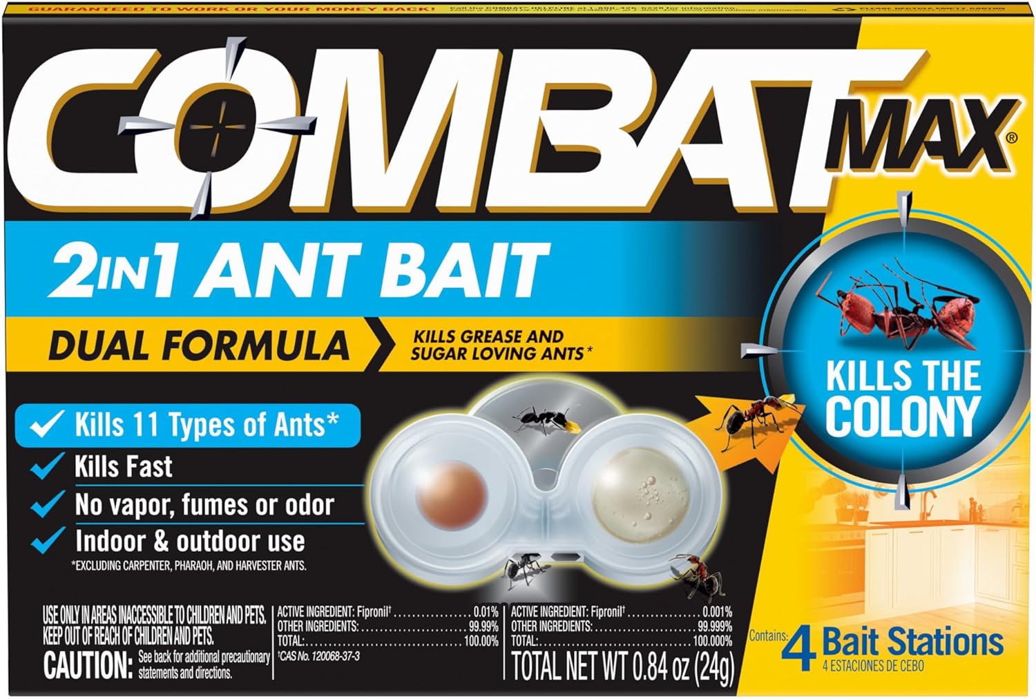 Max 2in1 Ant Bait Station, Indoor & Outdoor Use, 4 Count | Destroys entire ant colony, dual formula for sugar and