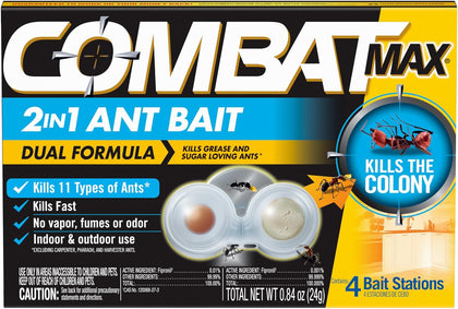Max 2in1 Ant Bait Station, Indoor & Outdoor Use, 4 Count | Destroys entire ant colony, dual formula for sugar and